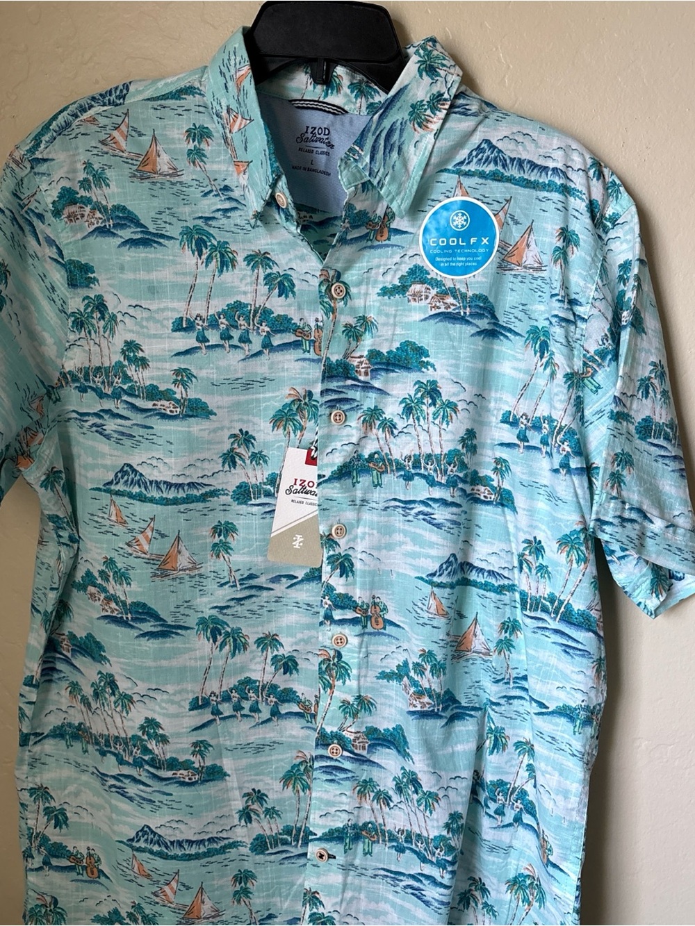 Izod Men’s Light Aqua Tropical Print Button-Down Shirt